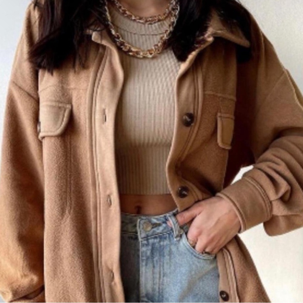12th Tribe camel brown shacket. Tagged M/L. Vintage, in excellent condition!